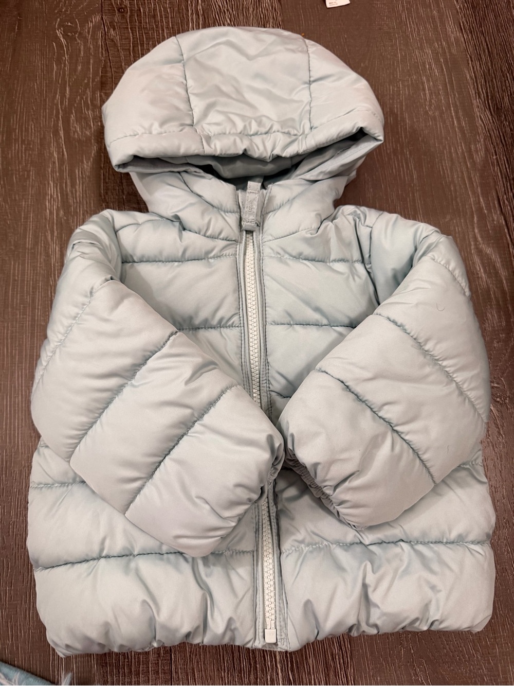 Light Blue Hooded Puffer Jacket for Kids